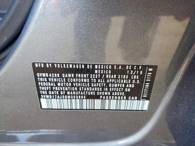 Aukcja sprzedaży 2016 Volkswagen Jetta, vin: 3VWD17AJ3GM303664, numer aukcji: 68348976