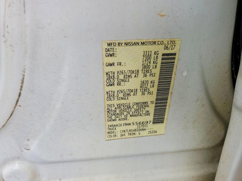 2017 Nissan Titan მანქანა იყიდება აუქციონზე, vin: 1N6AA1EJ9HN556697, აუქციონის ნომერი: 69364366