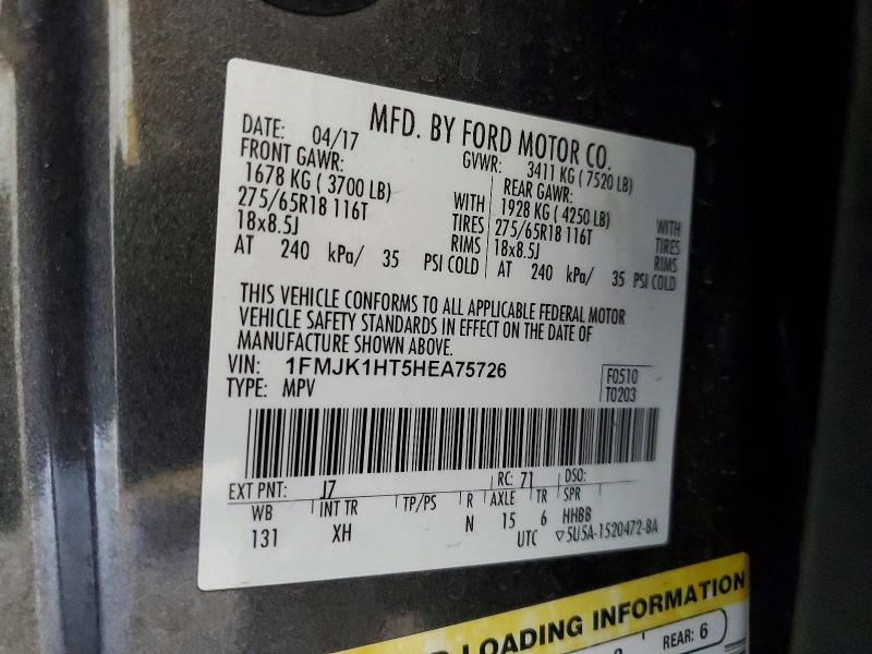 68253806 :رقم المزاد ، 1FMJK1HT5HEA75726 vin ، 2017 Ford Expedition مزاد بيع