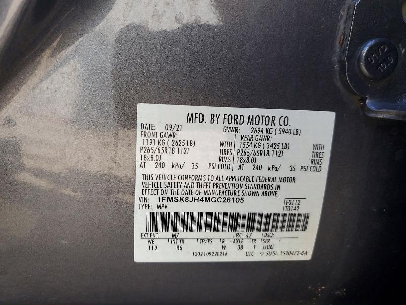 Продаж на аукціоні авто 2021 Ford Explorer, vin: 1FMSK8JH4MGC26105, номер лоту: 68277106