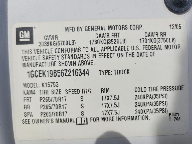 Aukcja sprzedaży 2006 Chevrolet Silverado, vin: 1GCEK19B56Z216344, numer aukcji: 69056626