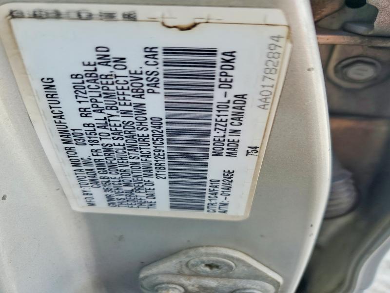 69629566 :رقم المزاد ، 2T1BR12E91C502400 vin ، 2001 Toyota Corolla مزاد بيع