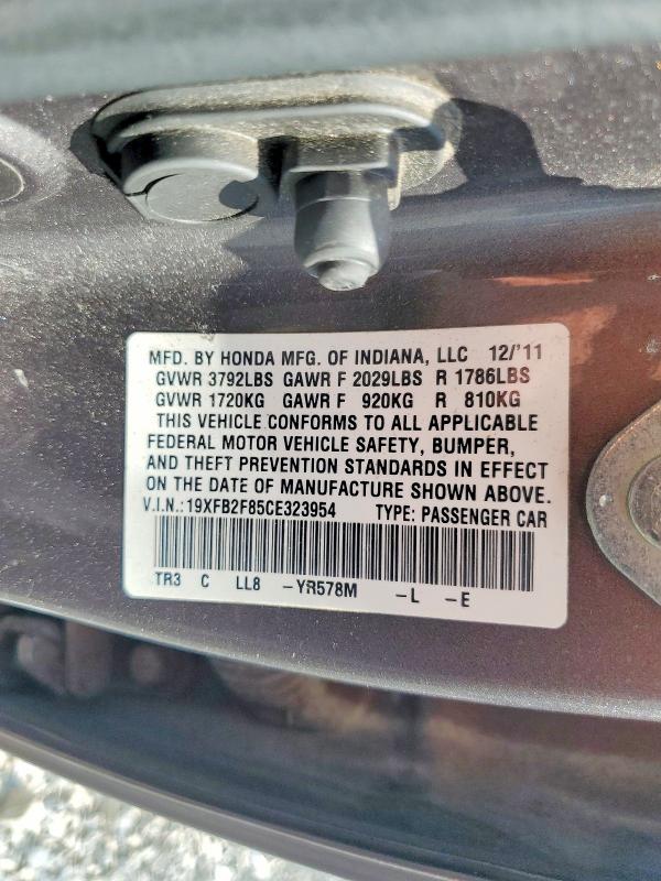 67817406 :رقم المزاد ، 19XFB2F85CE323954 vin ، 2012 Honda Civic مزاد بيع