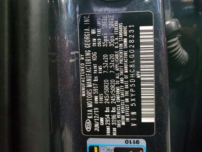 68088406 :رقم المزاد ، 5XYP5DHC8LG028231 vin ، 2020 Kia Telluride مزاد بيع