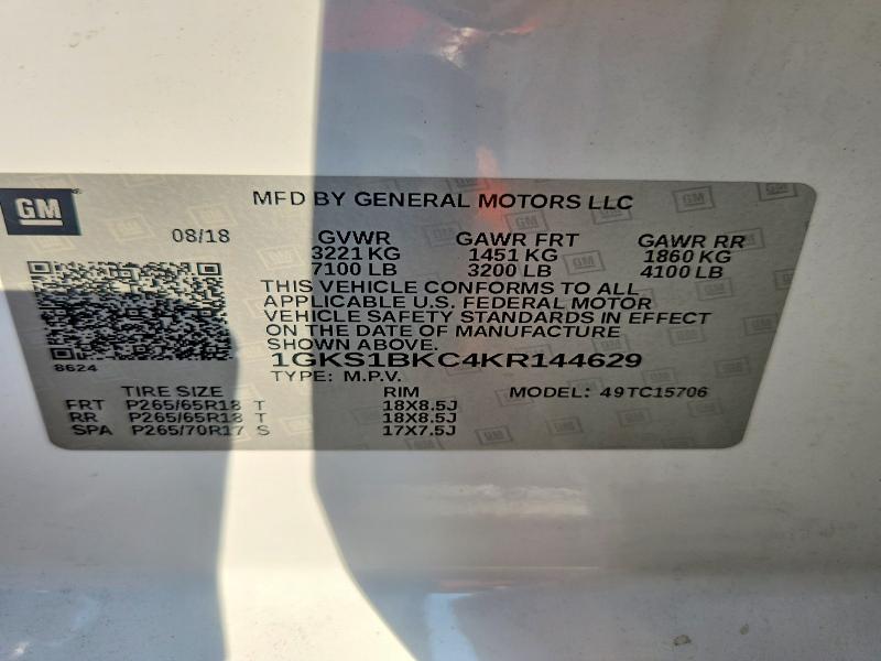 Aukcja sprzedaży 2019 Gmc Yukon, vin: 1GKS1BKC4KR144629, numer aukcji: 69439436