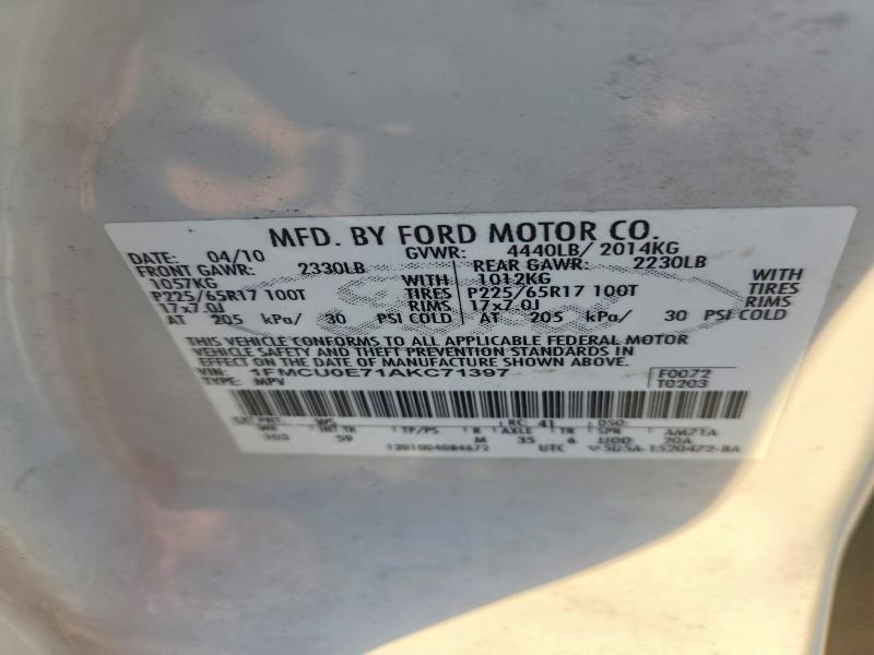 Продажа на аукционе авто 2010 Ford Escape, vin: 1FMCU0E71AKC71397, номер лота: 70162546
