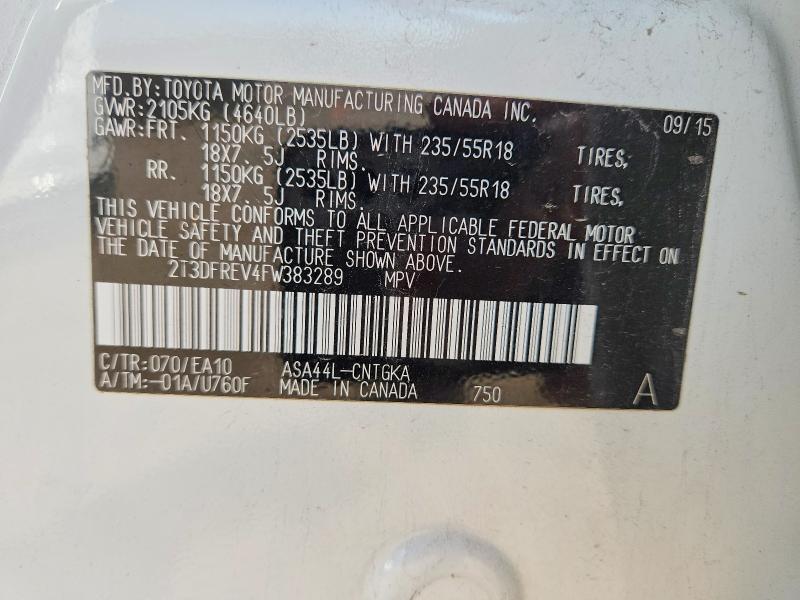 Продаж на аукціоні авто 2015 Toyota Rav4, vin: 2T3DFREV4FW383289, номер лоту: 67468506