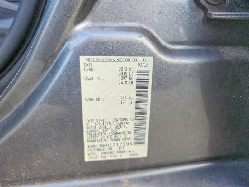 2019 Nissan Altima მანქანა იყიდება აუქციონზე, vin: 1N4BL4DW4KC217595, აუქციონის ნომერი: 70141286