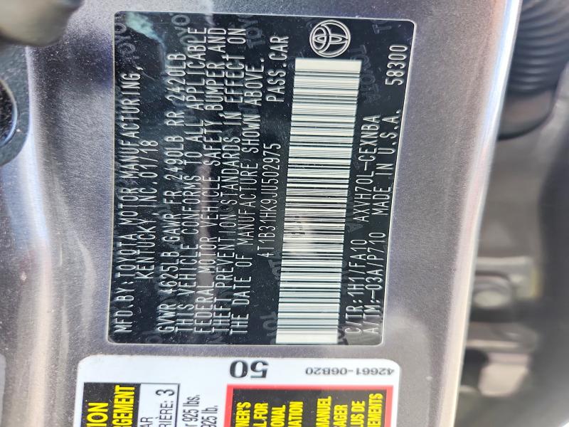 2018 Toyota Camry მანქანა იყიდება აუქციონზე, vin: 4T1B31HK9JU502975, აუქციონის ნომერი: 67094996