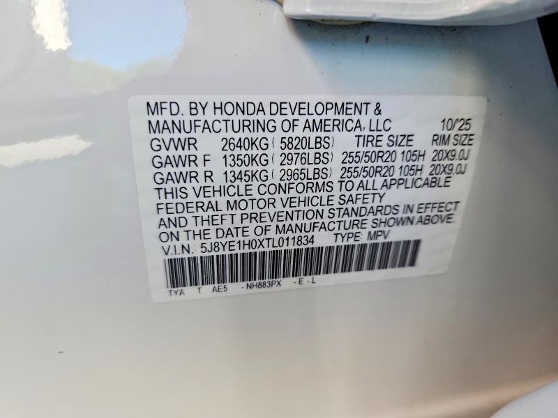 Aukcja sprzedaży 2026 Acura Mdx, vin: 5J8YE1H0XTL011834, numer aukcji: 69240216