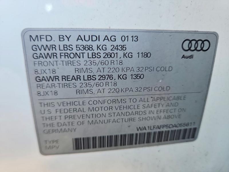 2013 Audi Q5 მანქანა იყიდება აუქციონზე, vin: WA1LFAFP5DA055611, აუქციონის ნომერი: 70688916