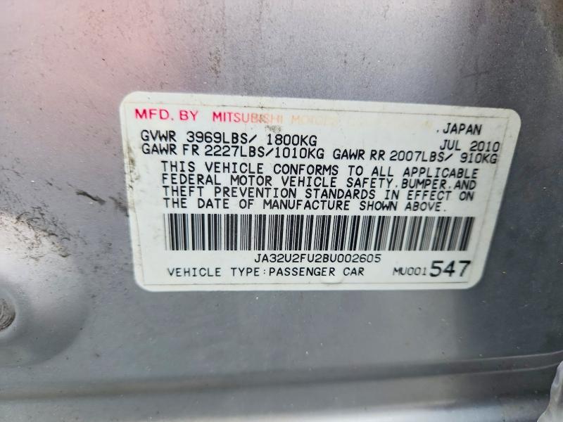 Aukcja sprzedaży 2011 Mitsubishi Lancer, vin: JA32U2FU2BU002605, numer aukcji: 69968216