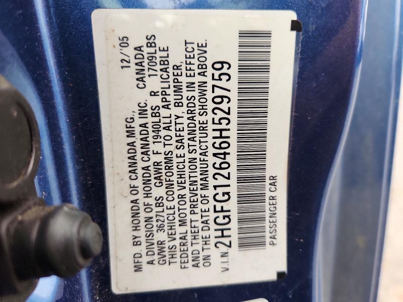 Aukcja sprzedaży 2006 Honda Civic, vin: 2HGFG12646H529759, numer aukcji: 69586236