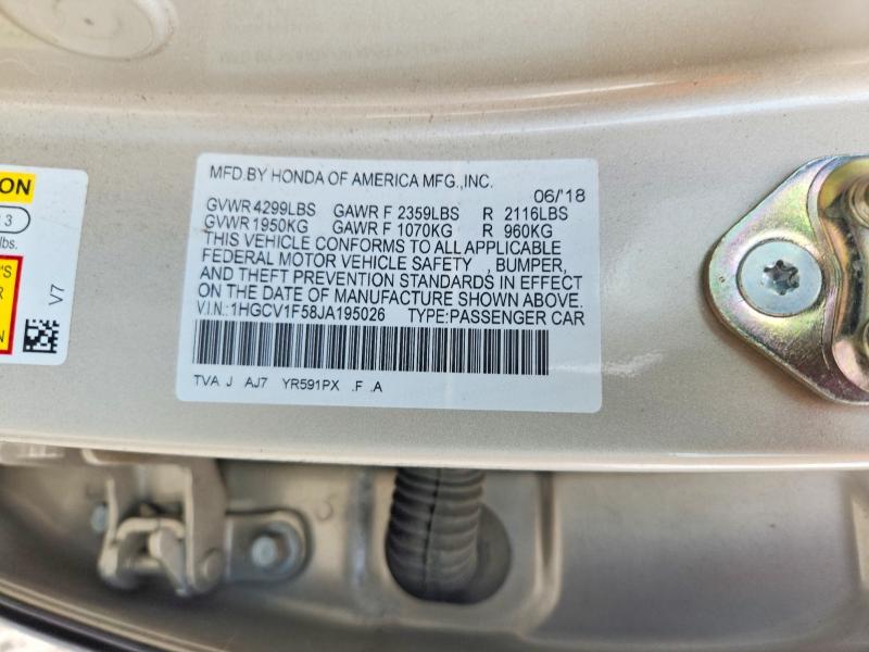 Продажа на аукционе авто 2018 Honda Accord, vin: 1HGCV1F58JA195026, номер лота: 69039546