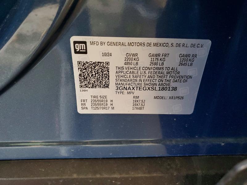 67542386 :رقم المزاد ، 3GNAXTEGXSL180138 vin ، 2025 Chevrolet Equinox مزاد بيع
