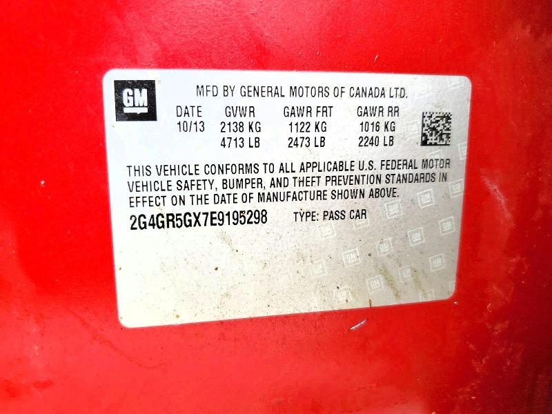 2014 Buick Regal მანქანა იყიდება აუქციონზე, vin: 2G4GR5GX7E9195298, აუქციონის ნომერი: 67306586