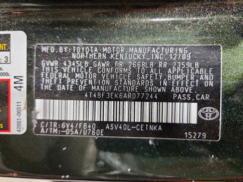Aukcja sprzedaży 2010 Toyota Camry, vin: 4T4BF3EK6AR077244, numer aukcji: 70514586