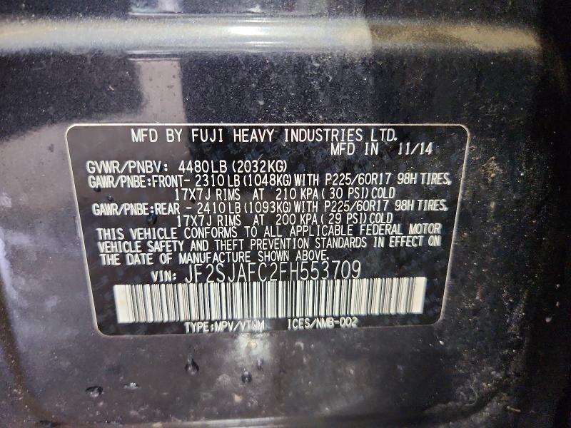 2015 Subaru Forester მანქანა იყიდება აუქციონზე, vin: JF2SJAFC2FH553709, აუქციონის ნომერი: 69696116