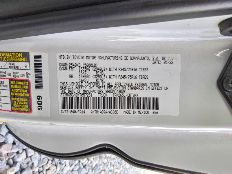 2022 Toyota Tacoma მანქანა იყიდება აუქციონზე, vin: 3TYRX5GN2NT057231, აუქციონის ნომერი: 70744016