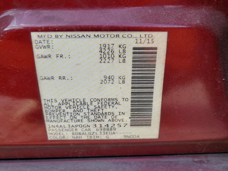 Aukcja sprzedaży 2016 Nissan Altima, vin: 1N4AL3AP0GN314257, numer aukcji: 70217396