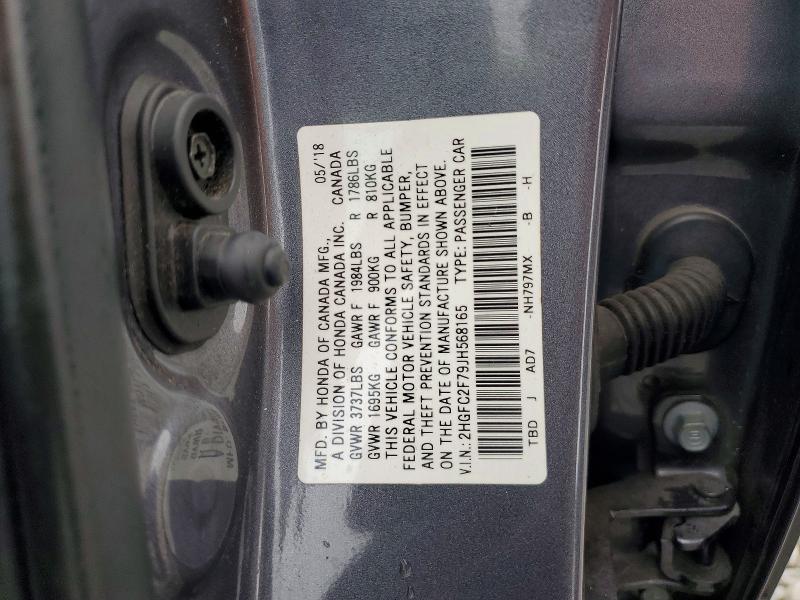 Продажа на аукционе авто 2018 Honda Civic, vin: 2HGFC2F79JH568165, номер лота: 69779806