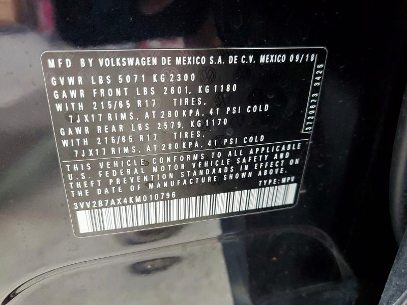Aukcja sprzedaży 2019 Volkswagen Tiguan, vin: 3VV2B7AX4KM010796, numer aukcji: 70623906