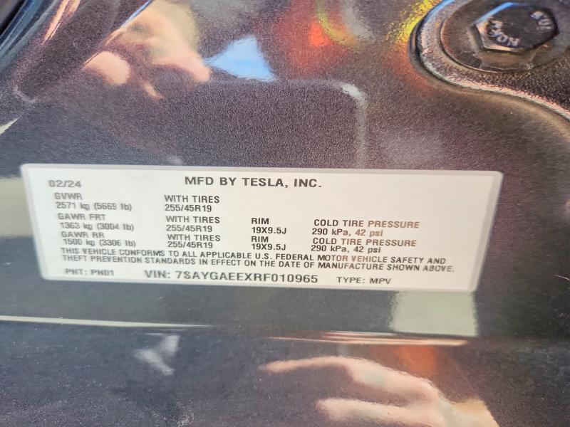 Продажа на аукционе авто 2024 Tesla Model Y, vin: 7SAYGAEEXRF010965, номер лота: 67742386
