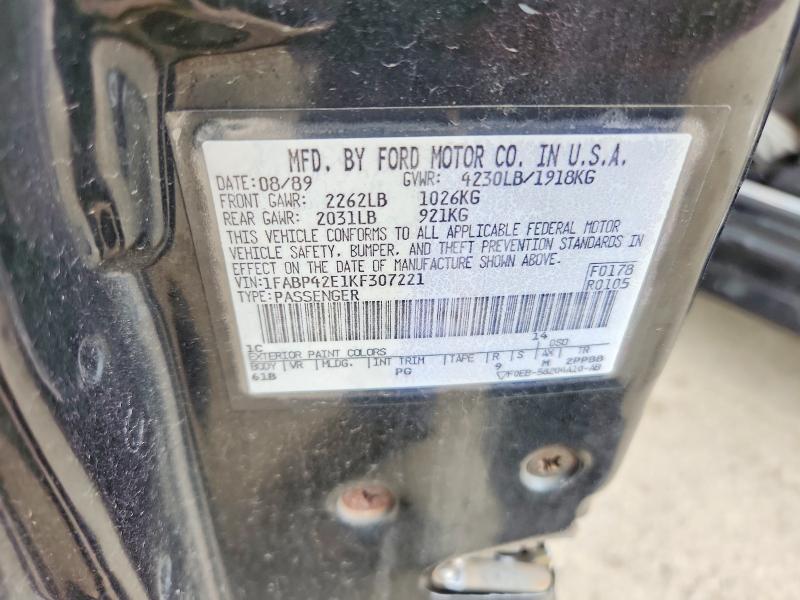 1989 Ford Mustang მანქანა იყიდება აუქციონზე, vin: 1FABP42E1KF307221, აუქციონის ნომერი: 68542196