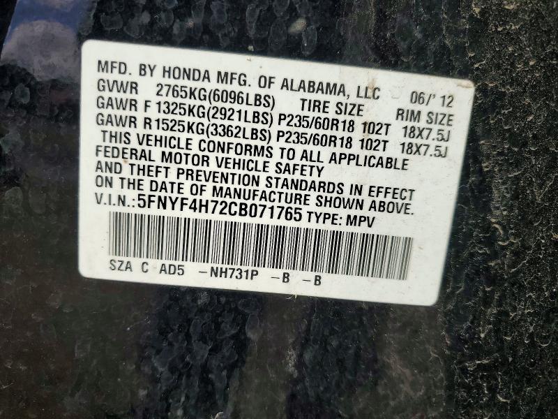 Продажа на аукционе авто 2012 Honda Pilot, vin: 5FNYF4H72CB071765, номер лота: 70050136