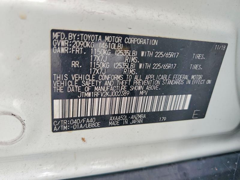 70228526 :رقم المزاد ، JTMW1RFV2KJ002389 vin ، 2019 Toyota Rav4 مزاد بيع