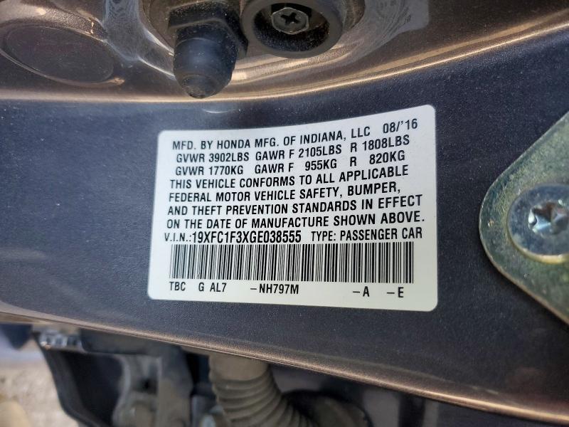 68619916 :رقم المزاد ، 19XFC1F3XGE038555 vin ، 2016 Honda Civic مزاد بيع