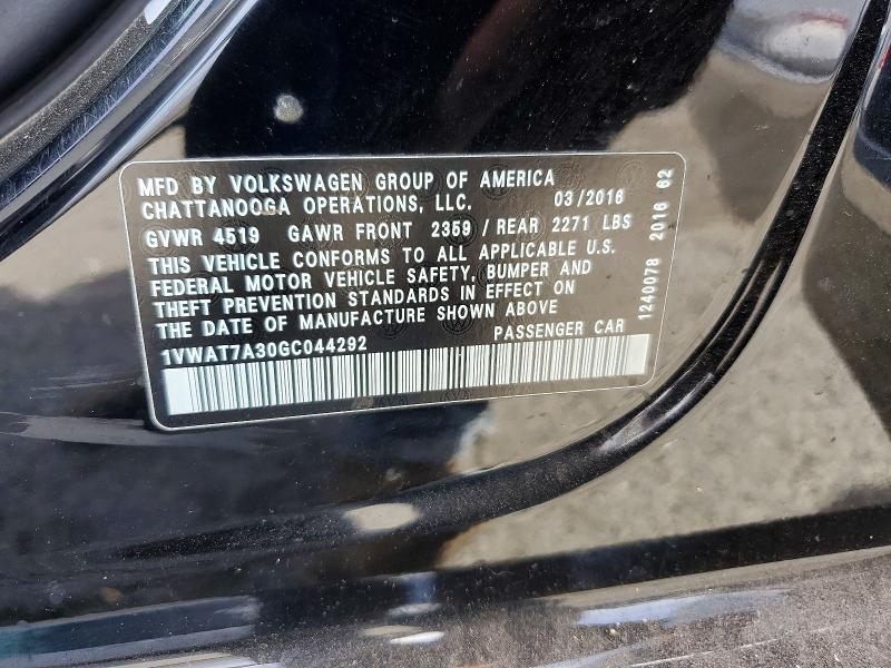 2016 Volkswagen Passat მანქანა იყიდება აუქციონზე, vin: 1VWAT7A30GC044292, აუქციონის ნომერი: 70563866
