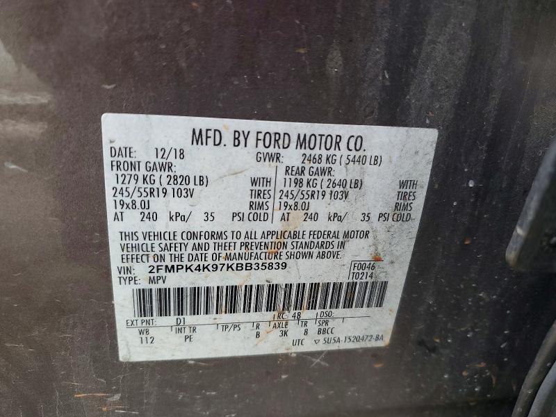 Aukcja sprzedaży 2019 Ford Edge, vin: 2FMPK4K97KBB35839, numer aukcji: 69847176