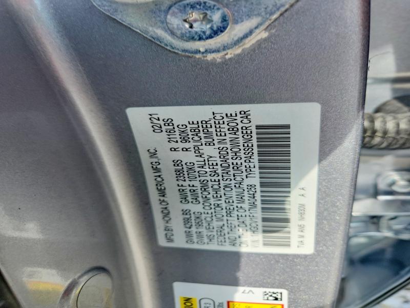 Продаж на аукціоні авто 2021 Honda Accord, vin: 1HGCV1F17MA044258, номер лоту: 68159756