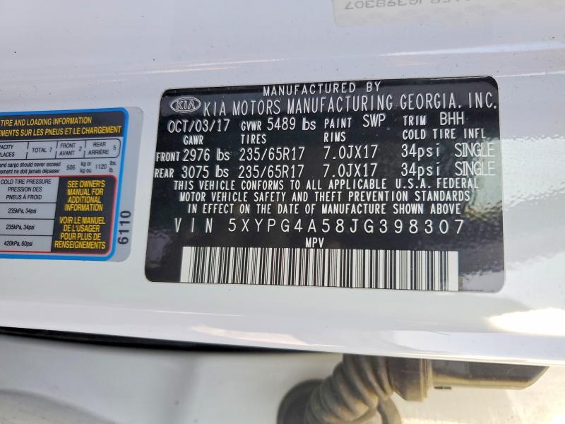 Продажа на аукционе авто 2018 Kia Sorento, vin: 5XYPG4A58JG398307, номер лота: 69485596