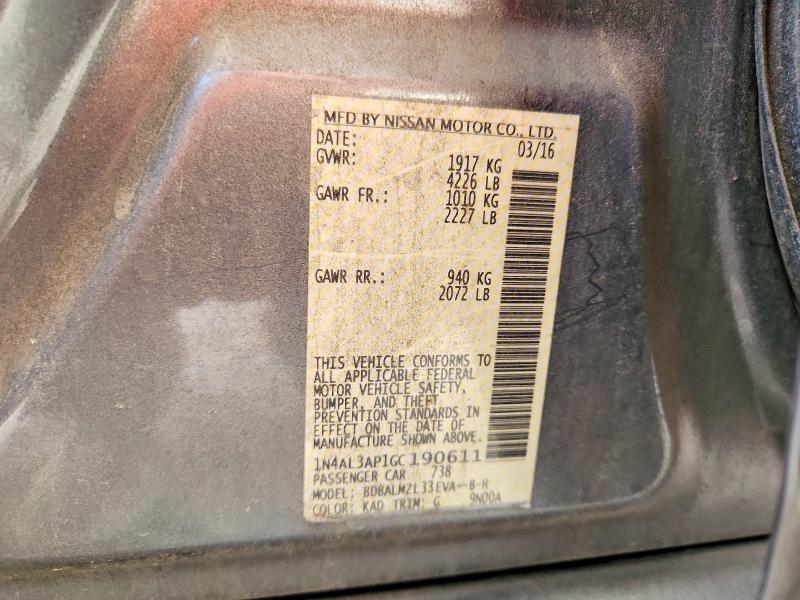 Aukcja sprzedaży 2016 Nissan Altima, vin: 1N4AL3AP1GC190611, numer aukcji: 69163816