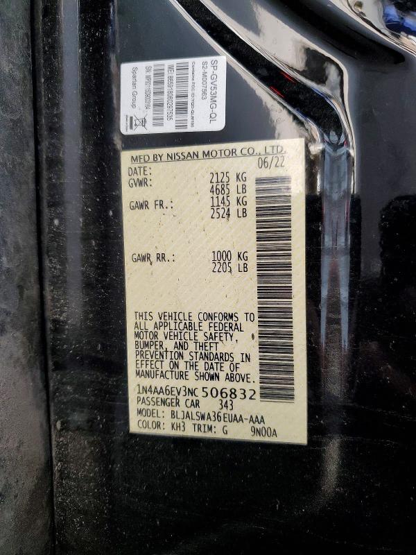 Aukcja sprzedaży 2022 Nissan Maxima, vin: 1N4AA6EV3NC506832, numer aukcji: 67607016