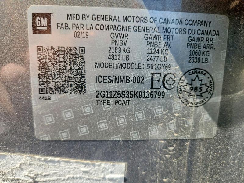67656066 :رقم المزاد ، 2G11Z5S35K9136799 vin ، 2019 Chevrolet Impala مزاد بيع
