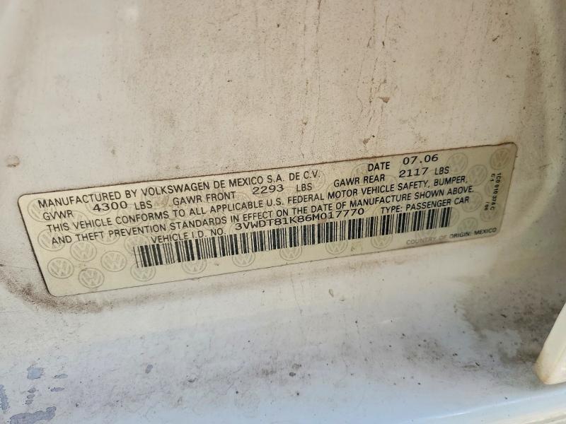 70792656 :رقم المزاد ، 3VWDT81K86M017770 vin ، 2006 Volkswagen Jetta مزاد بيع