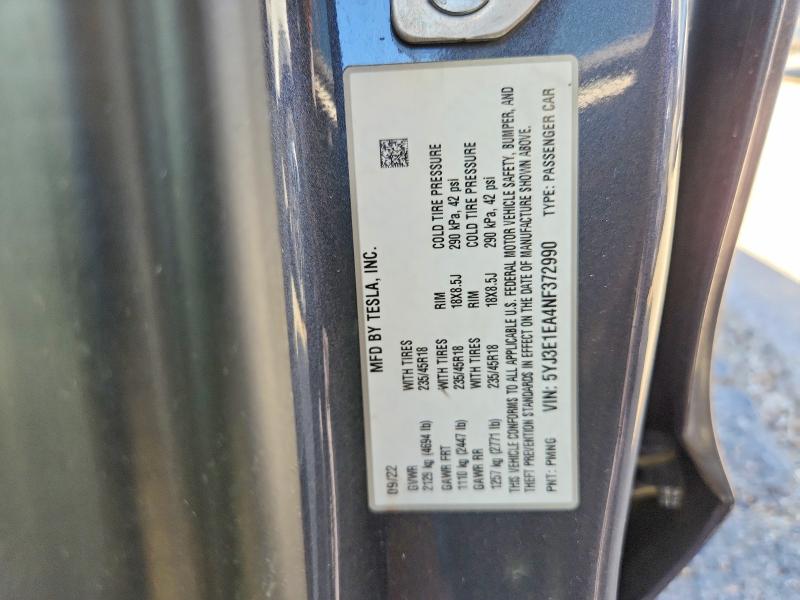 Продажа на аукционе авто 2022 Tesla Model 3, vin: 5YJ3E1EA4NF372990, номер лота: 67561706