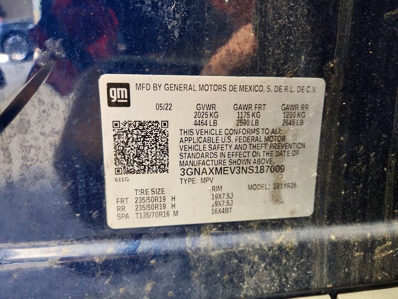 67645056 :رقم المزاد ، 3GNAXMEV3NS187009 vin ، 2022 Chevrolet Equinox مزاد بيع