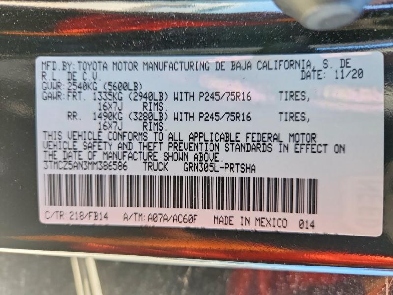 67704656 :رقم المزاد ، 3TMCZ5AN3MM386586 vin ، 2021 Toyota Tacoma مزاد بيع