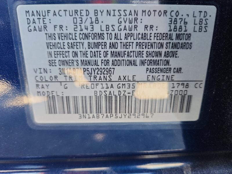 Продажа на аукционе авто 2018 Nissan Sentra, vin: 3N1AB7AP5JY292967, номер лота: 70681106