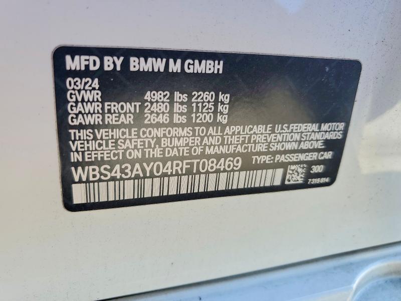 68053626 :رقم المزاد ، WBS43AY04RFT08469 vin ، 2024 Bmw M3 مزاد بيع
