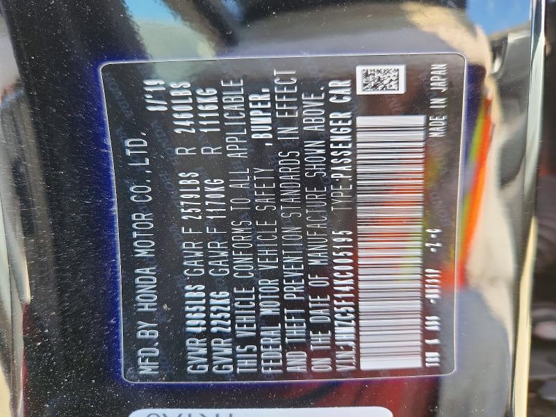 68133326 :رقم المزاد ، JHMZC5F14KC005195 vin ، 2019 Honda Clarity مزاد بيع