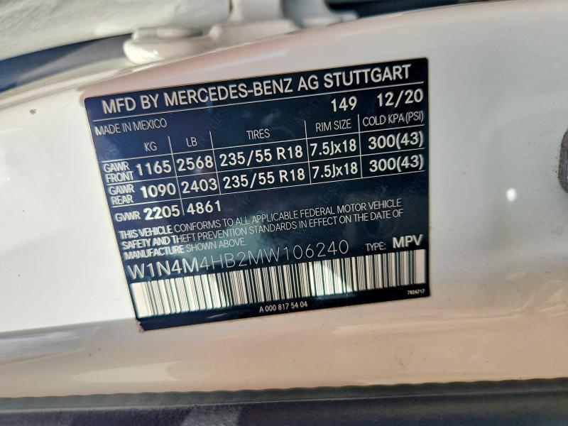 2021 Mercedes-benz Glb მანქანა იყიდება აუქციონზე, vin: W1N4M4HB2MW106240, აუქციონის ნომერი: 68614826