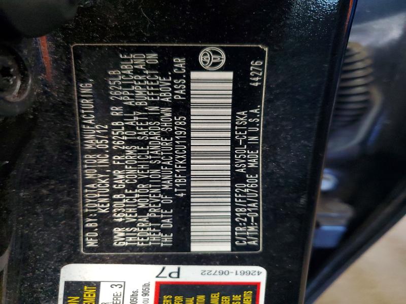 69390826 :رقم المزاد ، 4T1BF1FKXCU119785 vin ، 2012 Toyota Camry مزاد بيع