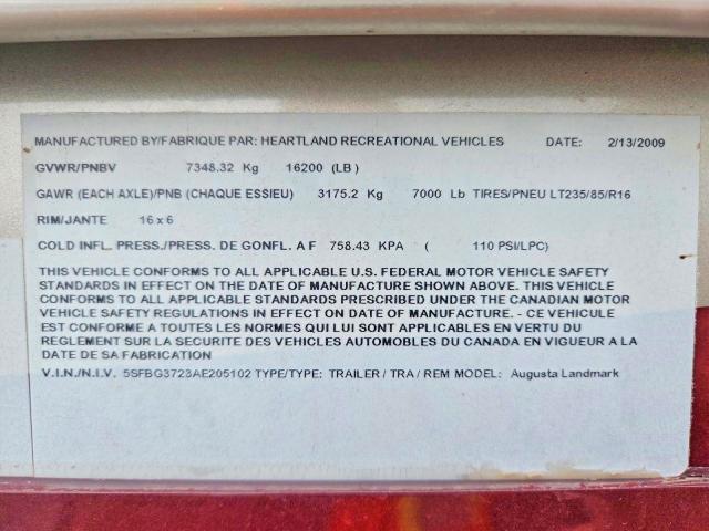 Продаж на аукціоні авто 2010 Heartland Rvs Recreational Vehicle (rv), vin: 5SFBG3723AE205102, номер лоту: 68422556