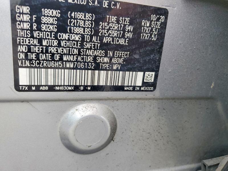 67282206 :رقم المزاد ، 3CZRU6H51MM706132 vin ، 2021 Honda Hr-v مزاد بيع