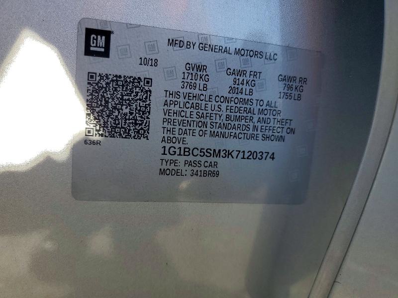Aukcja sprzedaży 2019 Chevrolet Cruze, vin: 1G1BC5SM3K7120374, numer aukcji: 70325886